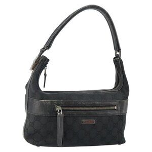 Authentic GUCCI GG Canvas Shoulder Bag Black Silver 001 4302
